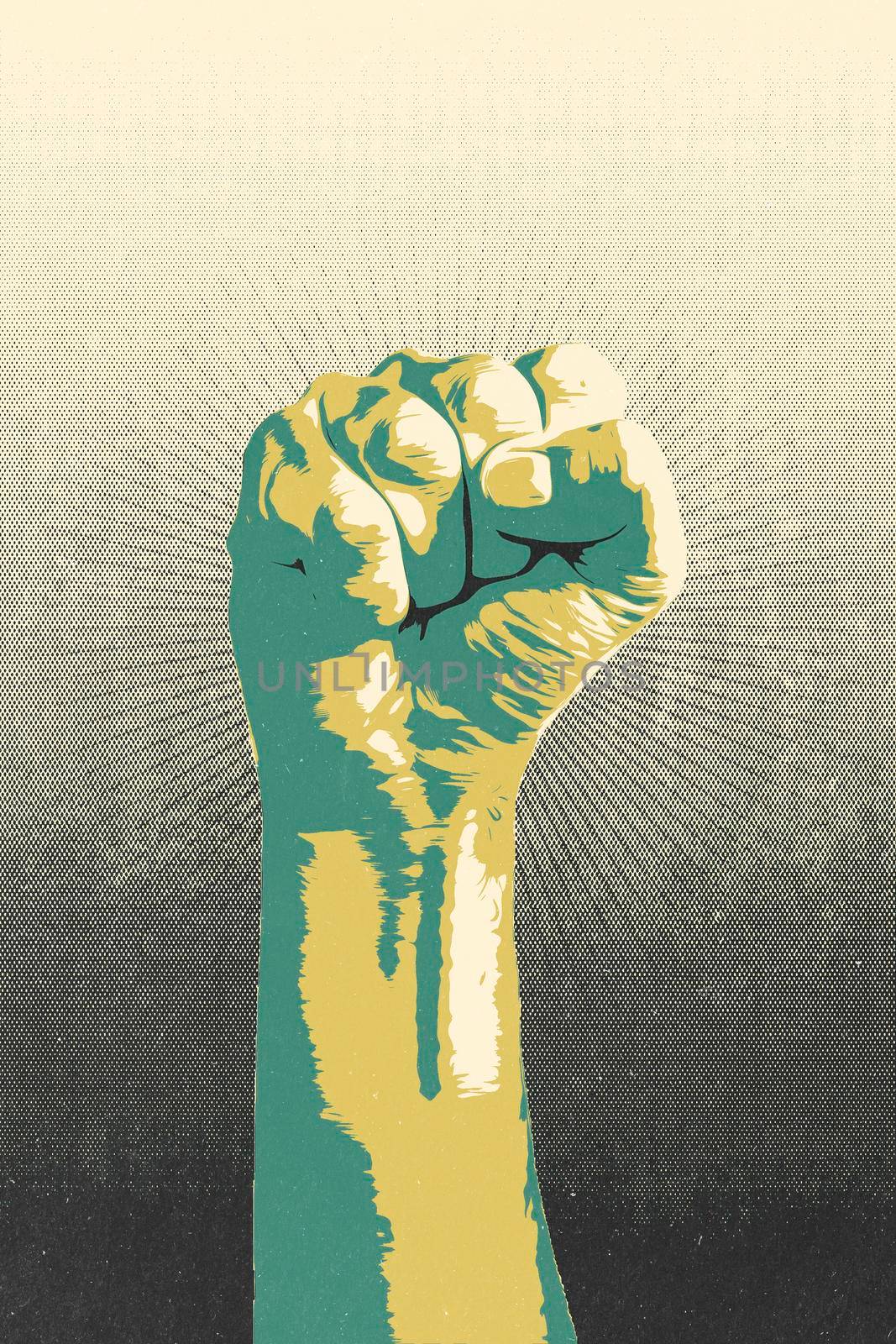 Raised fist concept. Digital draw of a man closed fist by bepsimage