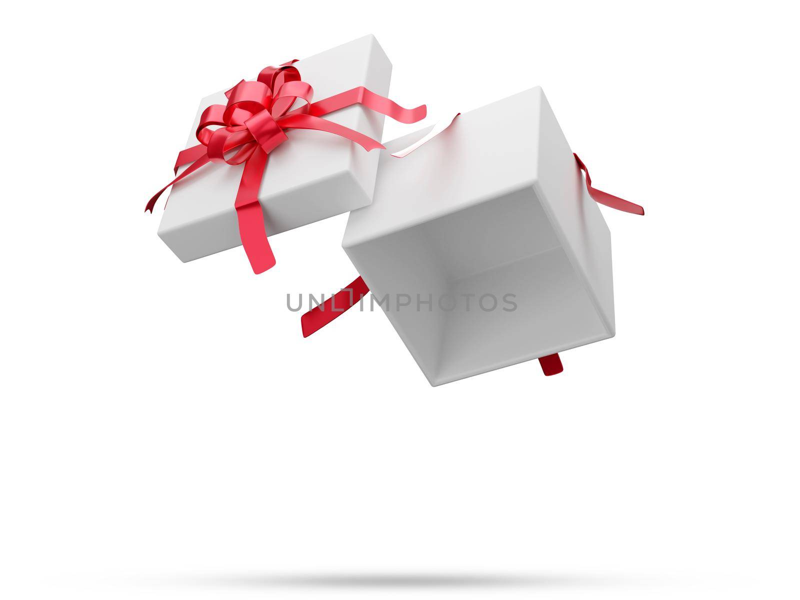 White gift box with red ribbon 3D rendering set 2 on white background with clipping path. by thitimontoyai