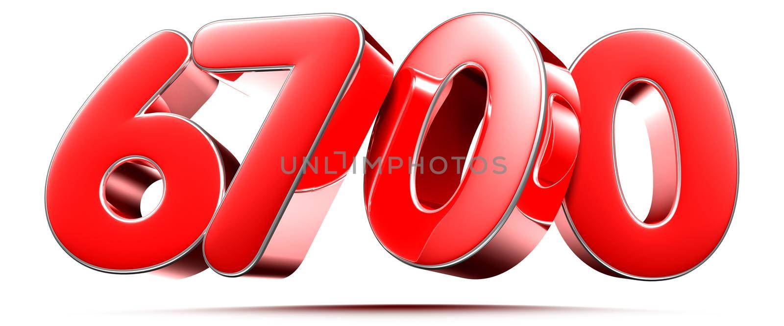 Rounded red numbers 6700 on white background 3D illustration with clipping path by thitimontoyai