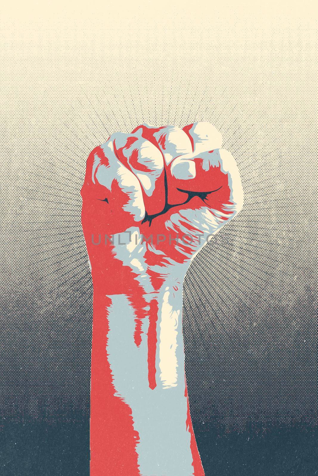 Raised fist concept. Digital draw of a man closed fist by bepsimage