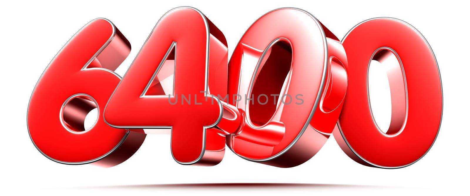 Rounded red numbers 6400 on white background 3D illustration with clipping path by thitimontoyai