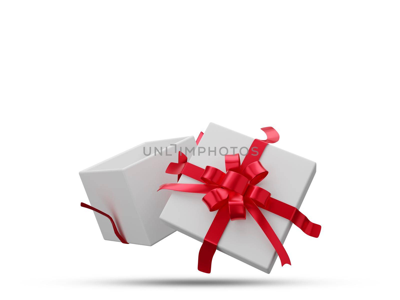 White gift box with red ribbon 3D rendering set 3 on white background with clipping path. by thitimontoyai