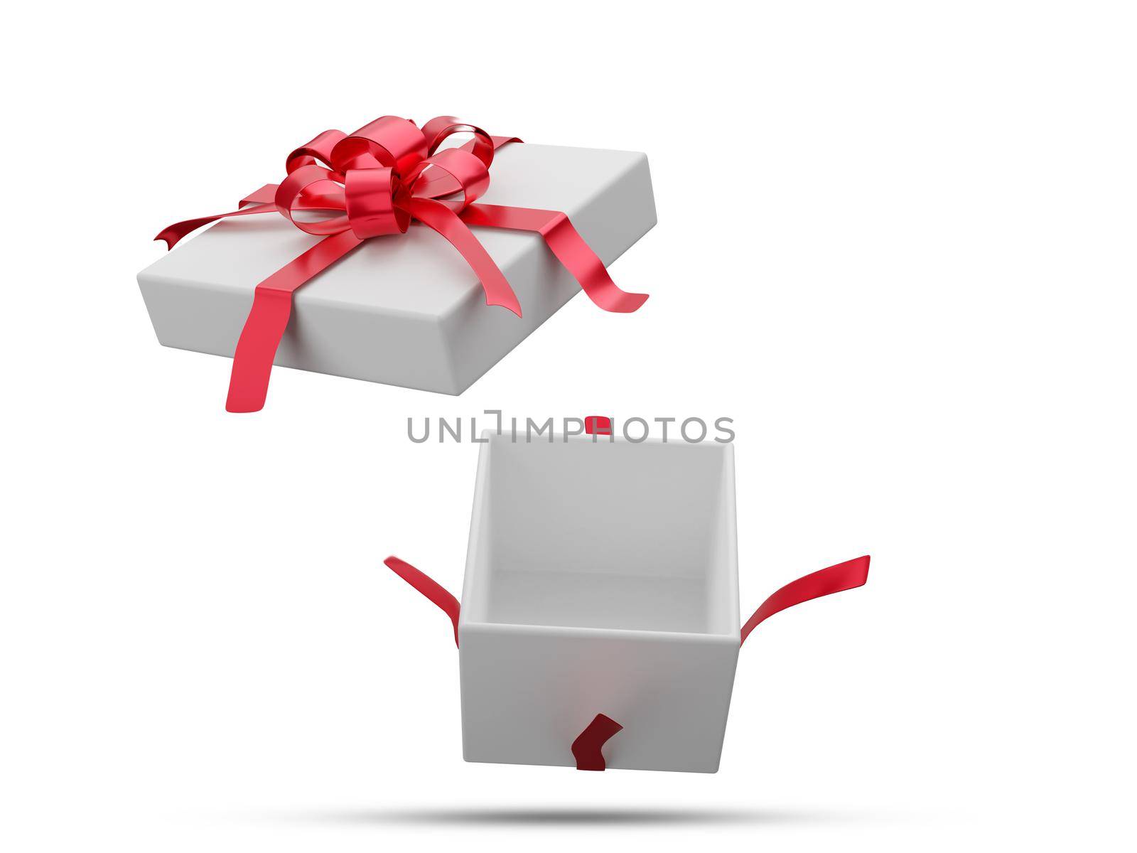 White gift box with red ribbon 3D rendering set 4 on white background with clipping path.