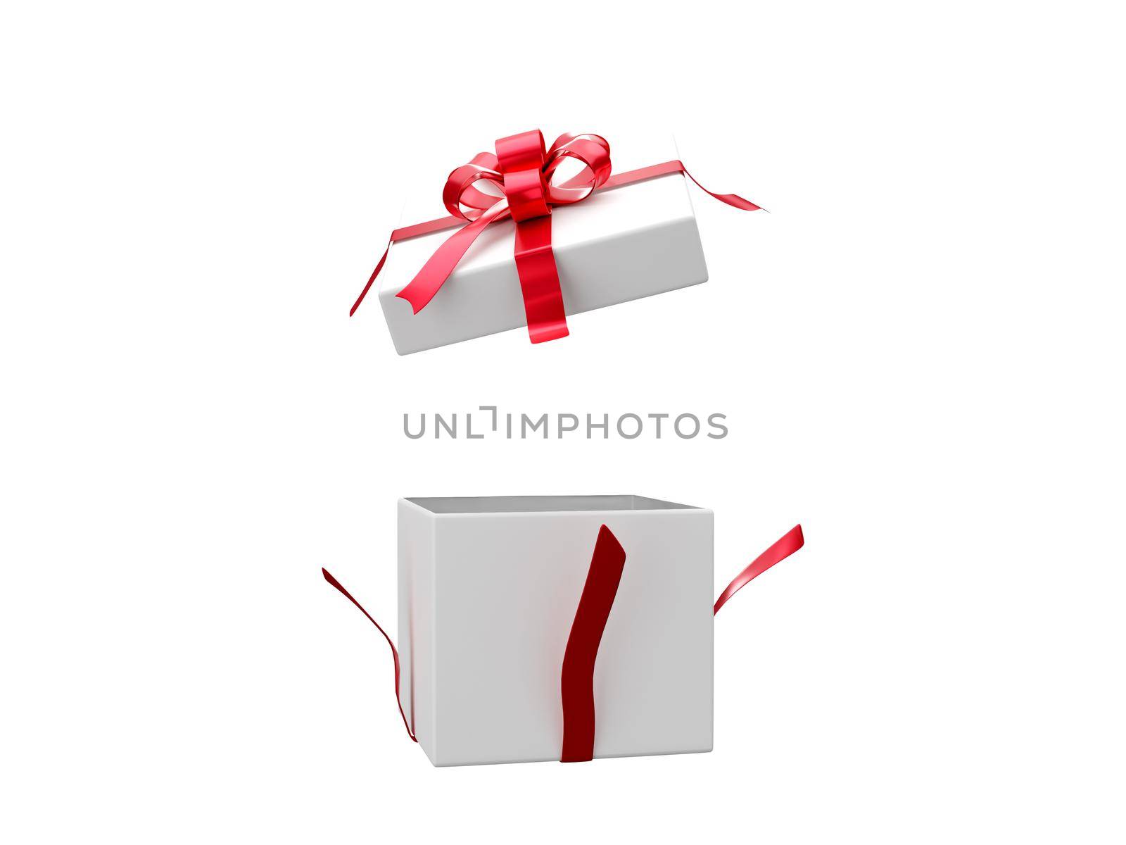 White gift box with red ribbon 3D rendering set 1 on white background with clipping path. by thitimontoyai