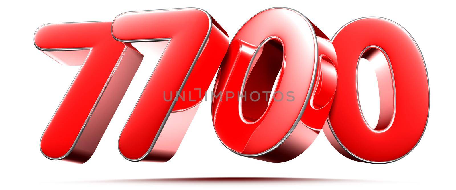 Rounded red numbers 7700 on white background 3D illustration with clipping path by thitimontoyai