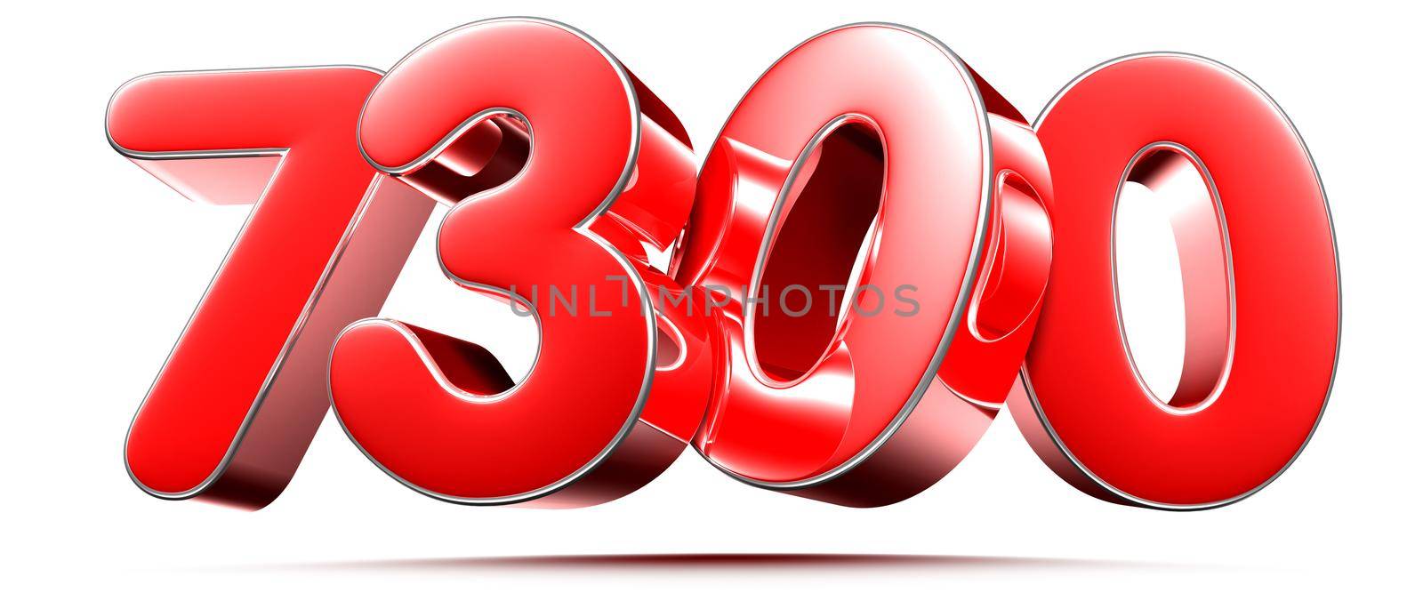 Rounded red numbers 7300 on white background 3D illustration with clipping path by thitimontoyai