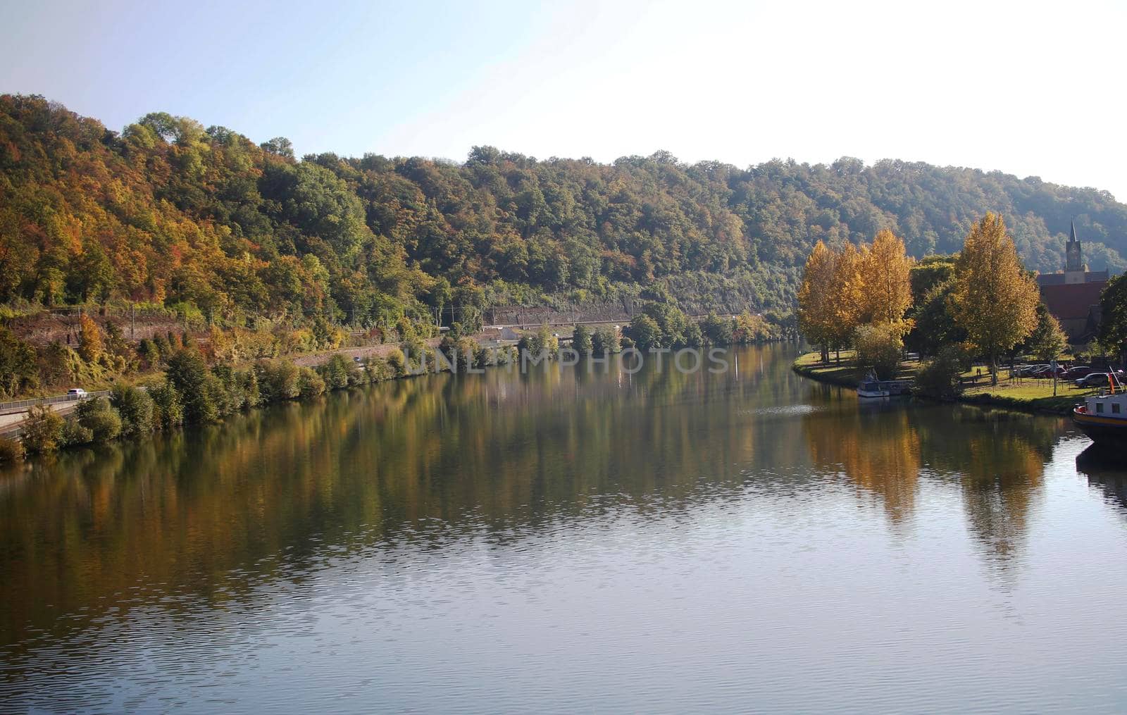 The River Neckar, Neckar Valley between Heidelberg and Heilbronn, Baden-Württemberg, Germany, Europe