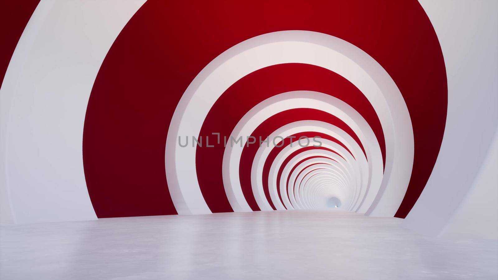Red white Round corridor Futuristic concept cyberspace modern architecture building Future technology tunnel 3d render by Zozulinskyi