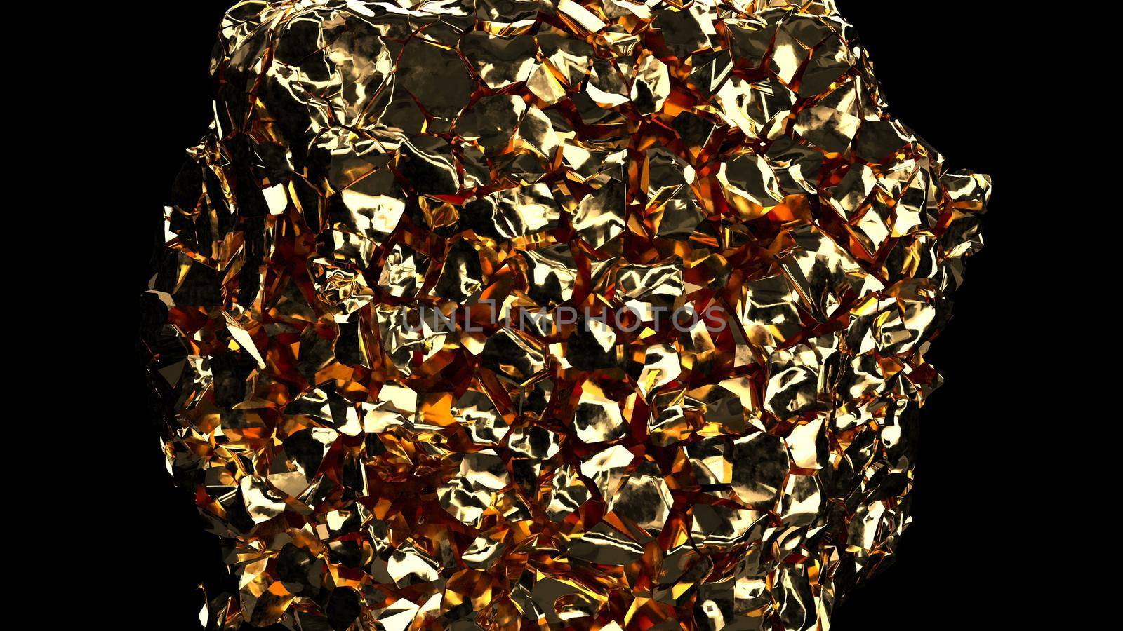 Golden rock explosion on Black background Gold texture Super Slow motion 1000 FPS 3d render