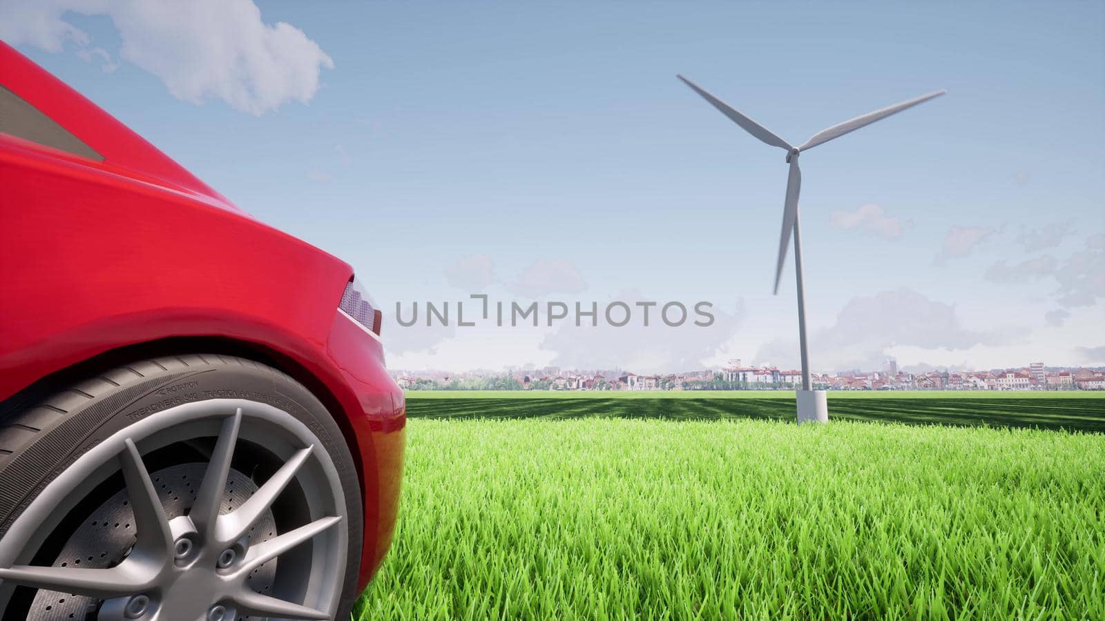 Car wind generator Sustainable clean green Renewable energy Wind turbine Alternative power 3d render by Zozulinskyi
