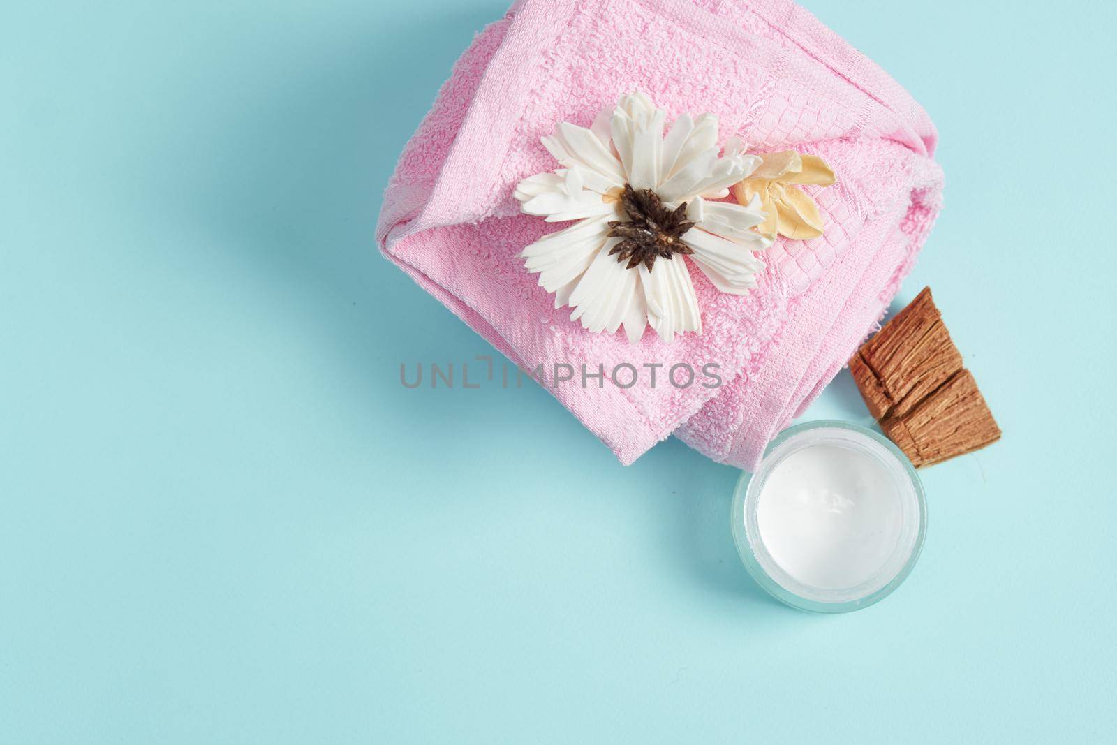 spa products cosmetics health procedures view from above. High quality photo