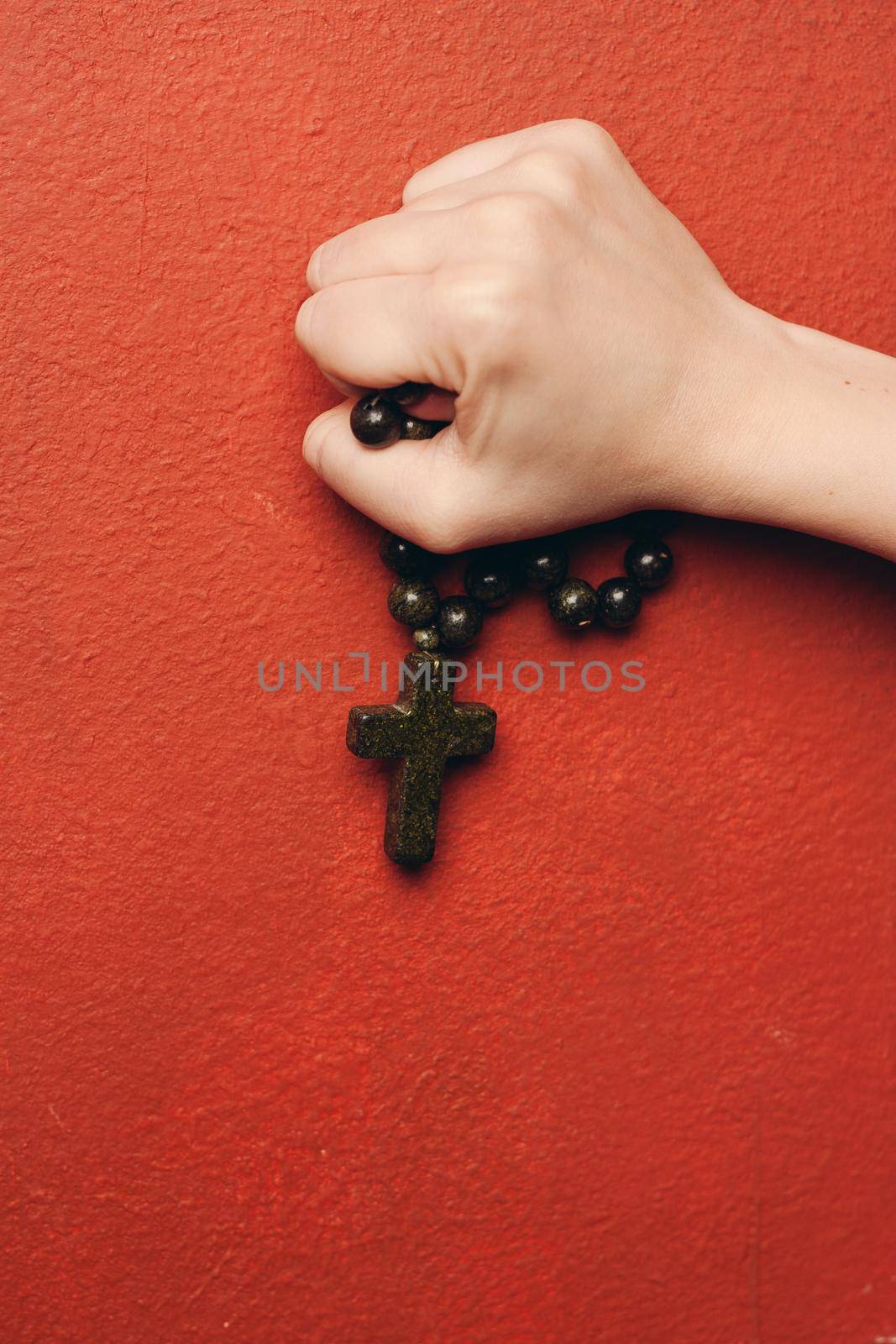 rosary beads with a cross catholicism christianity. High quality photo