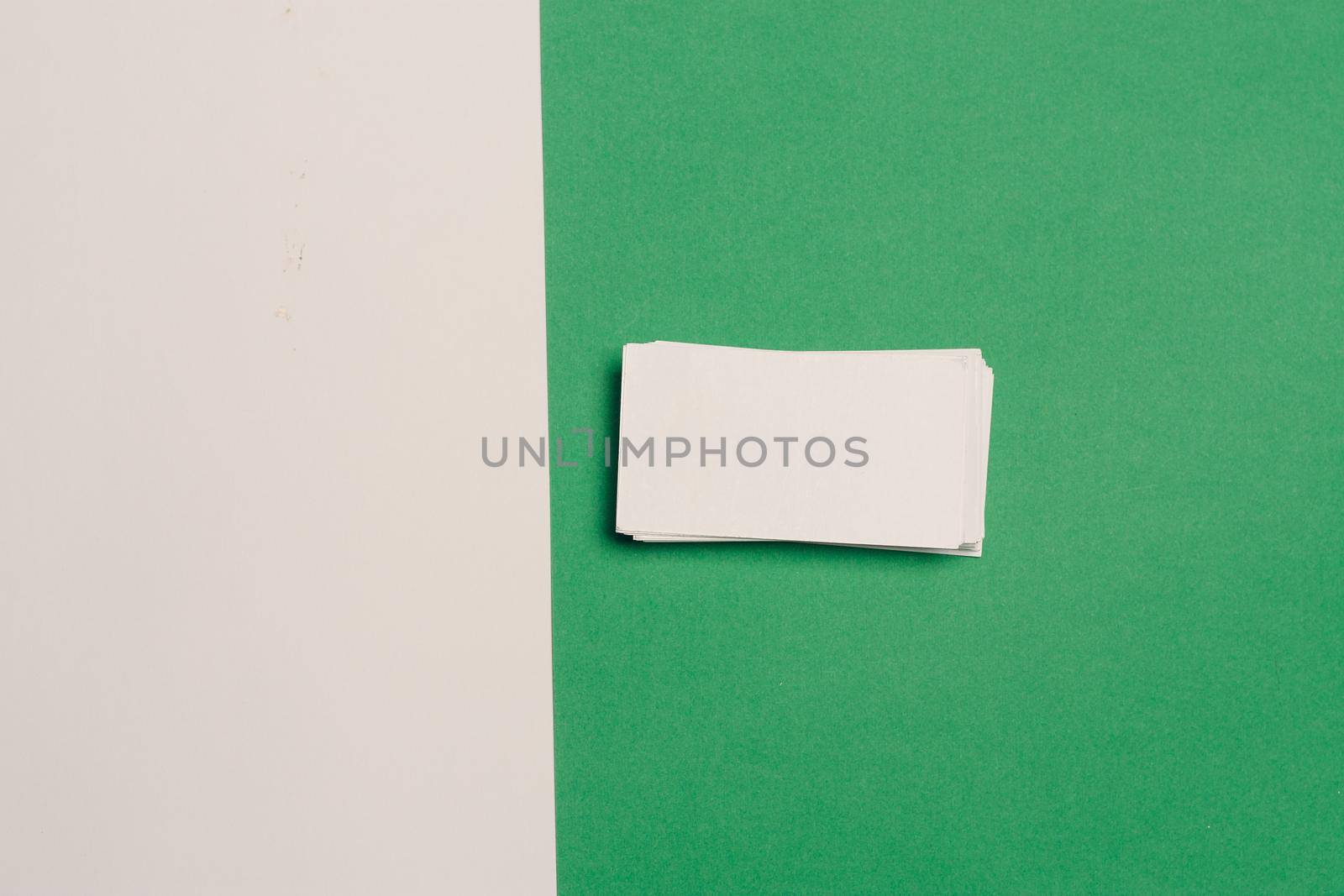 white business cards documents colorful background office copy-space. High quality photo