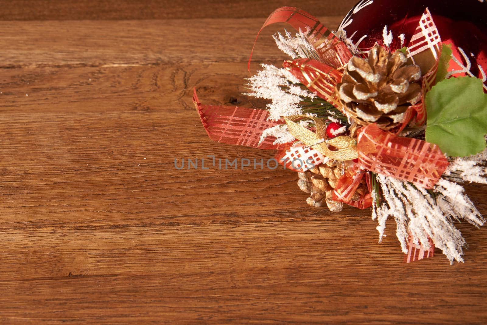 christmas toys holiday decoration gifts garland wooden background. High quality photo