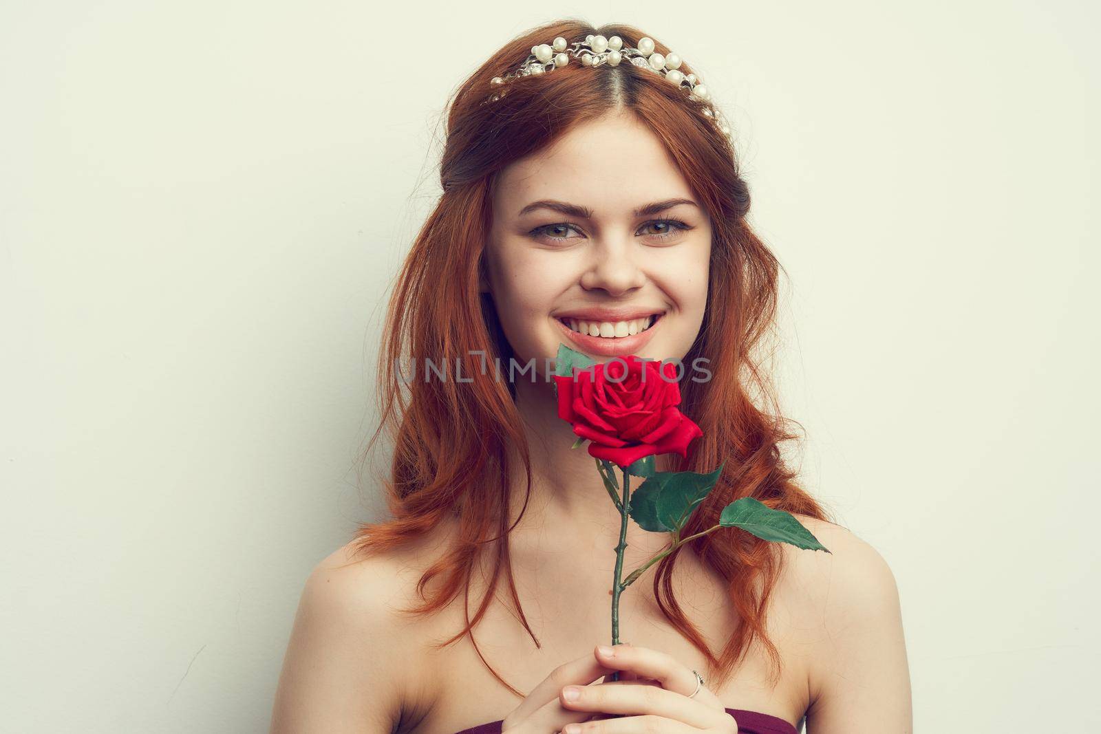 attractive woman with rose flower makeup romance model. High quality photo