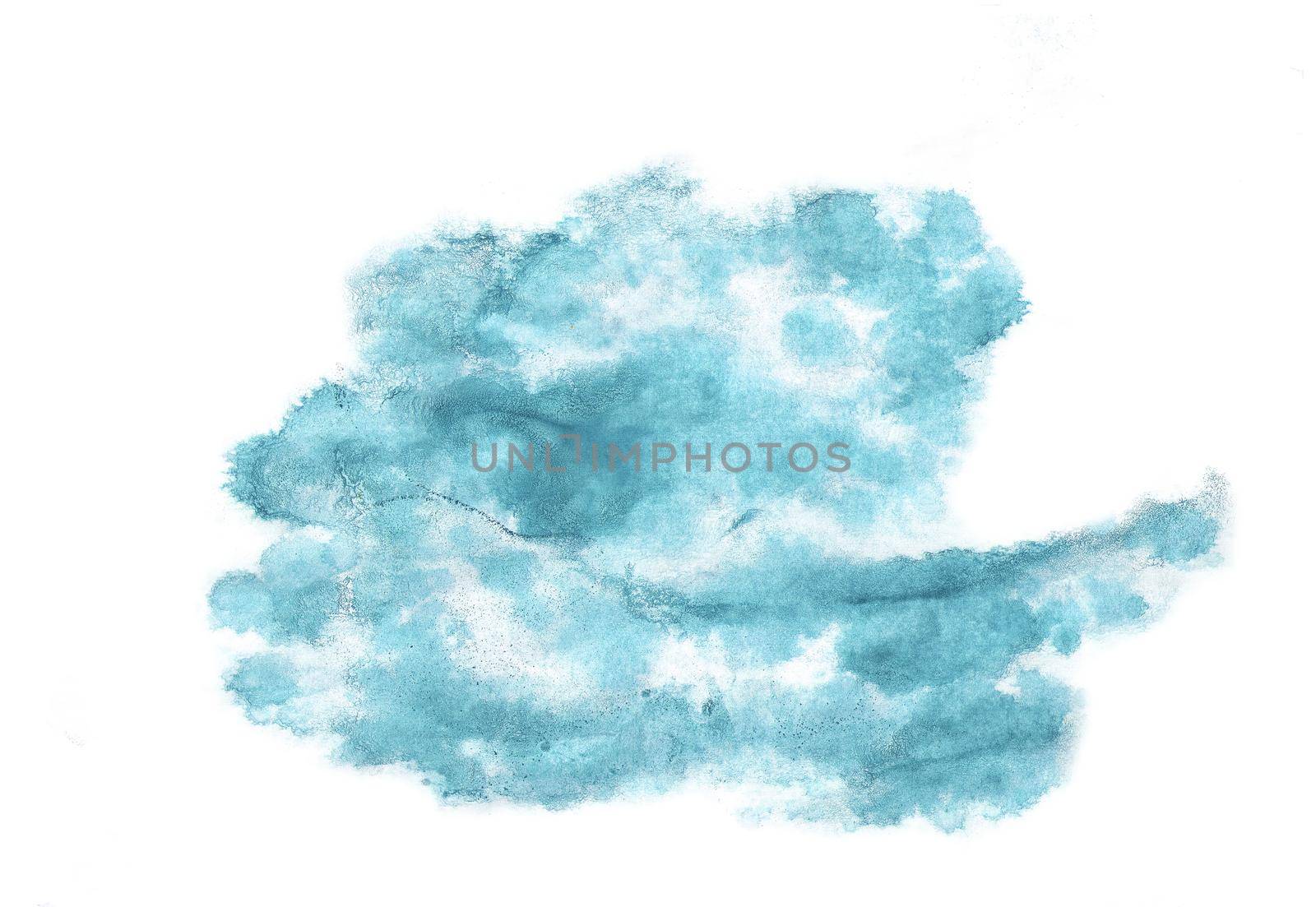 bstract blue watercolor cloud on a white background. Stock illustration for posters, postcards, banners and creative design.