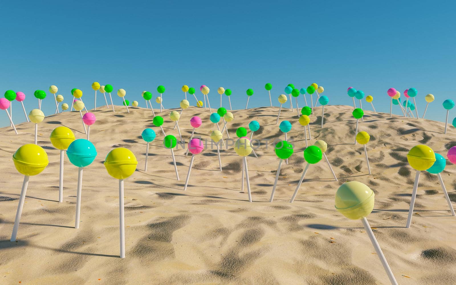 sandy beach with lots of colorful lollipops by asolano