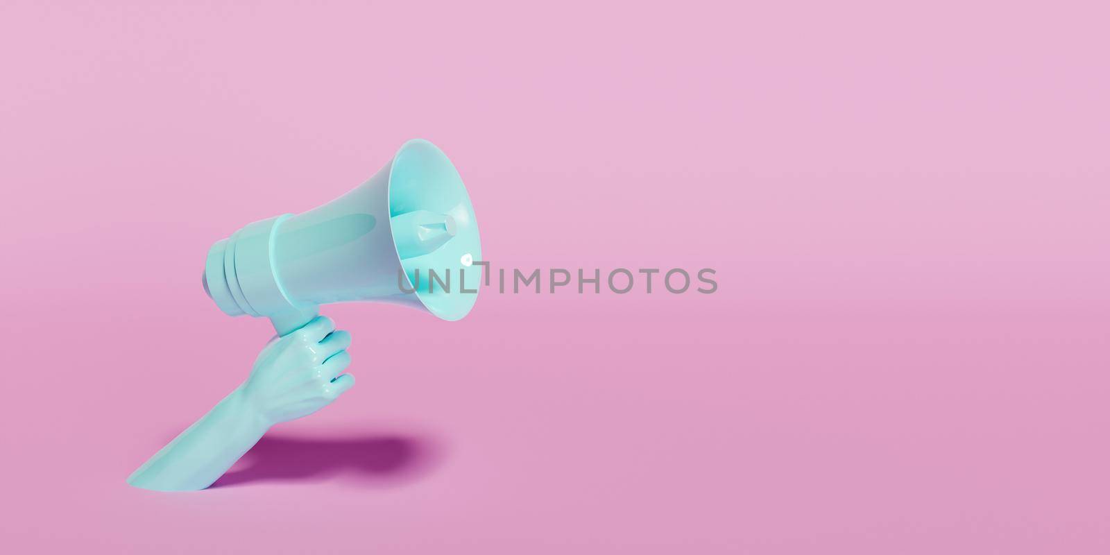 hand holding a blue megaphone with space for text by asolano