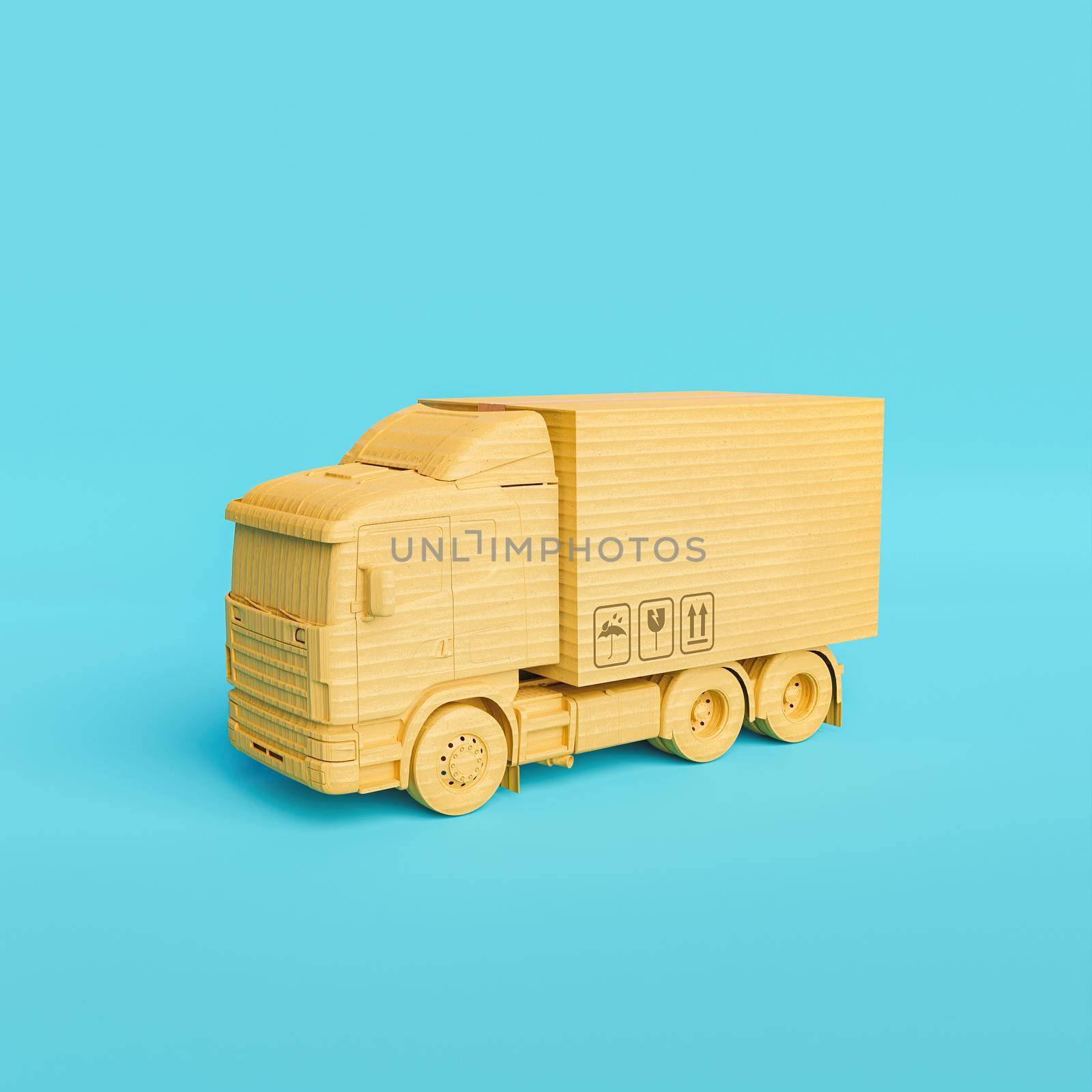 cardboard delivery truck with package on top. minimalistic scene. e-commerce concept by asolano