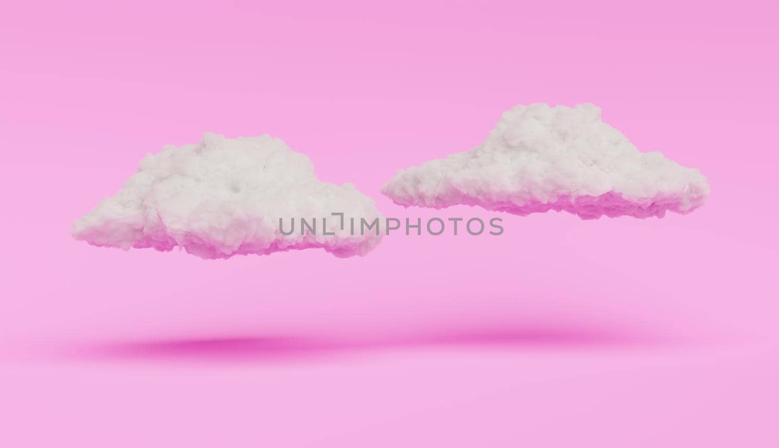 background with cotton clouds floating on minimalist pink background for product display. 3d render