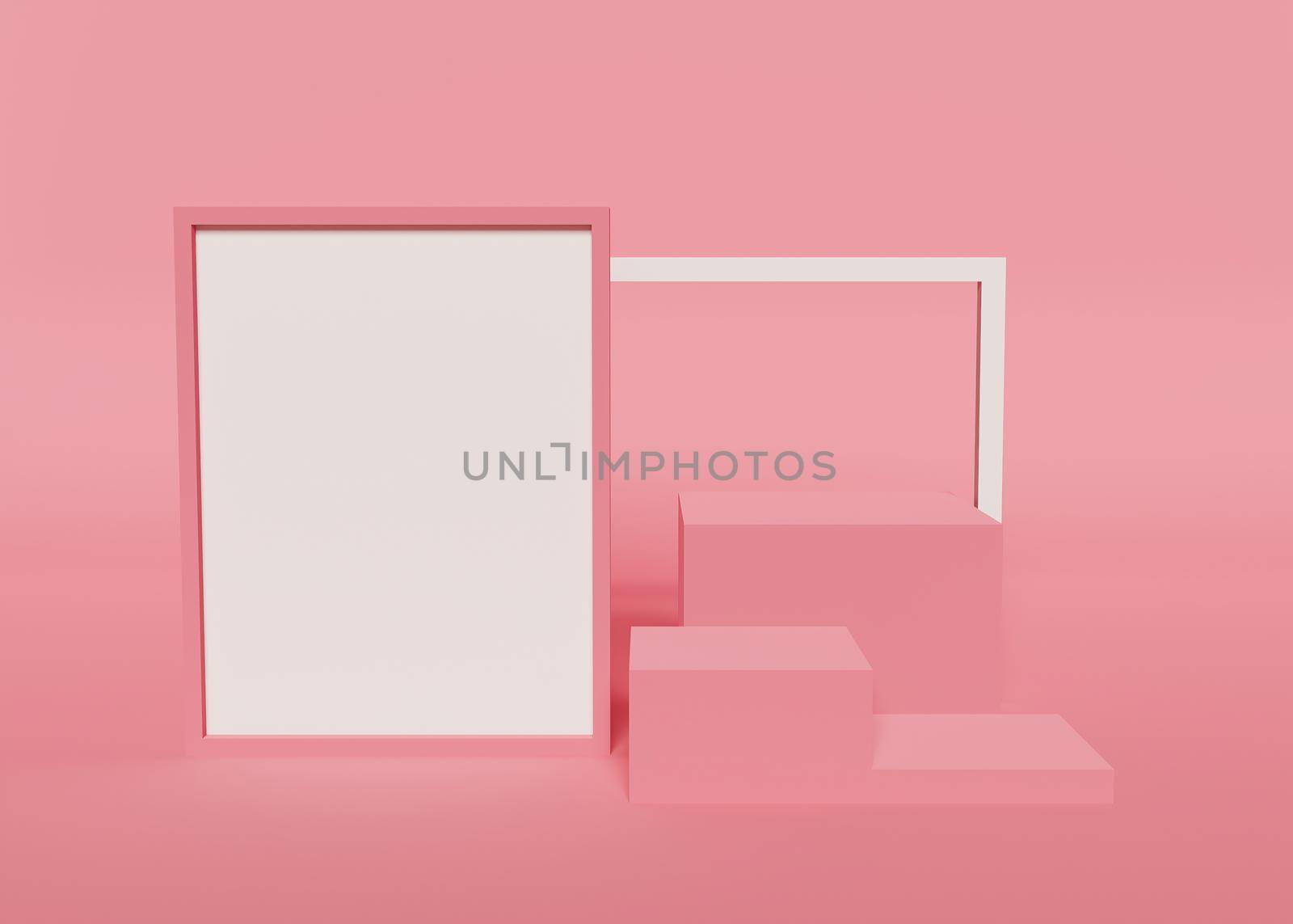 pink background product stand with cubes and text box mockup. 3d rendering