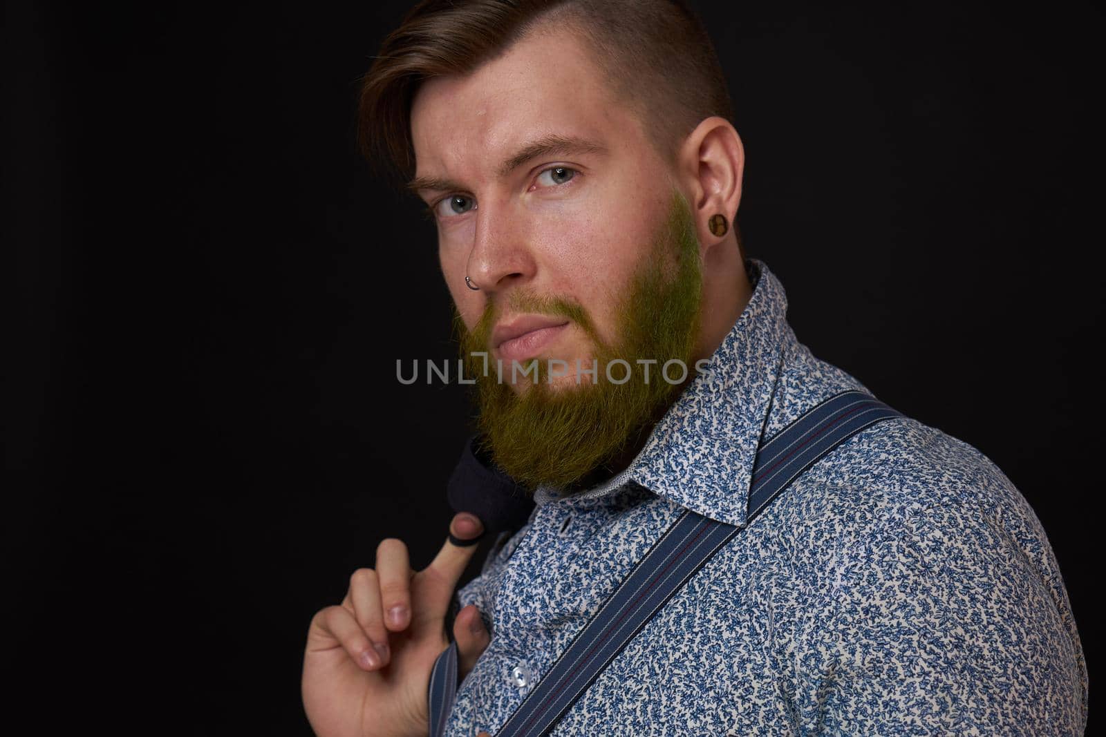 bearded man elegant style shirt dark background by Vichizh