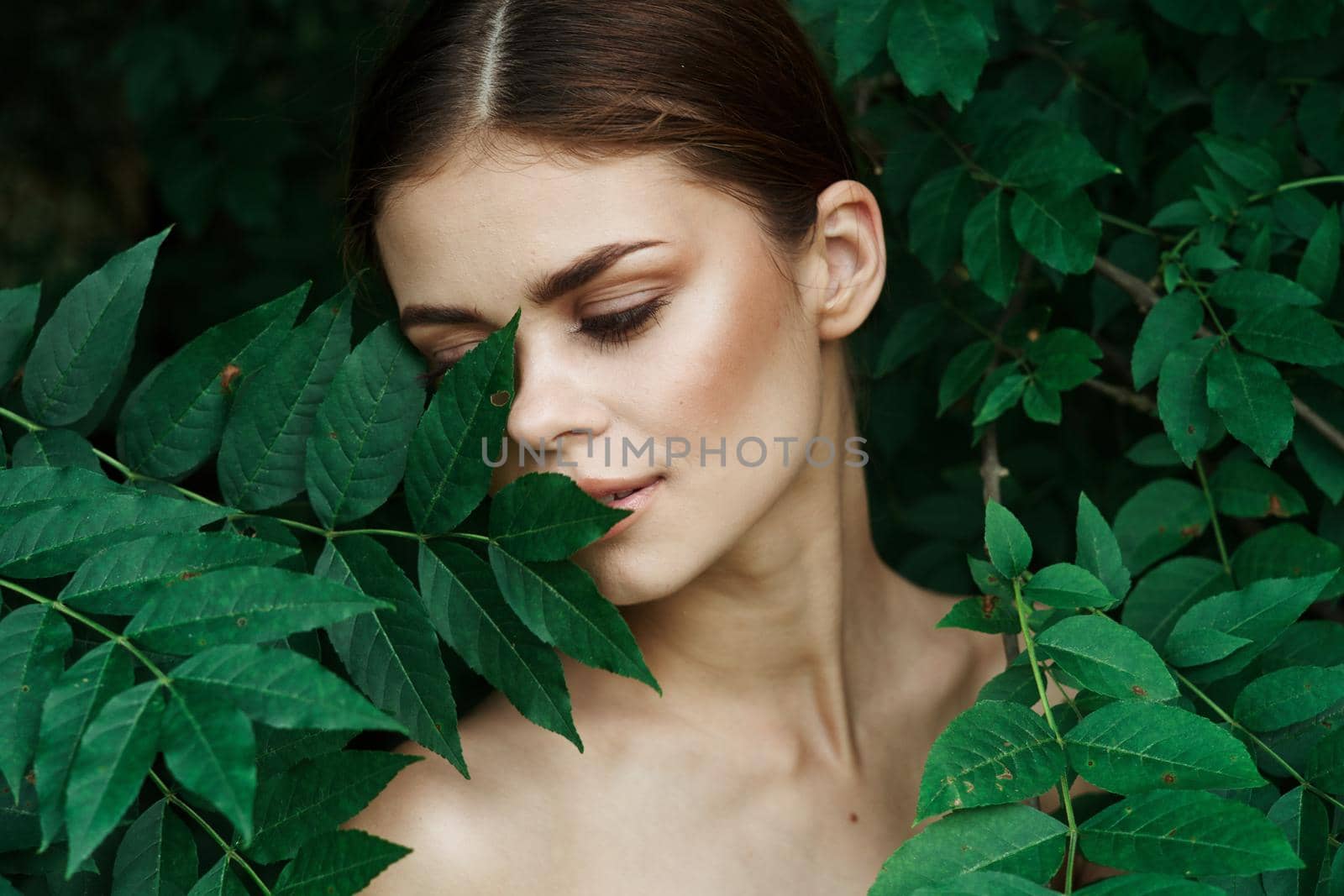 beautiful woman green leaves clean skin nature summer Lifestyle by Vichizh