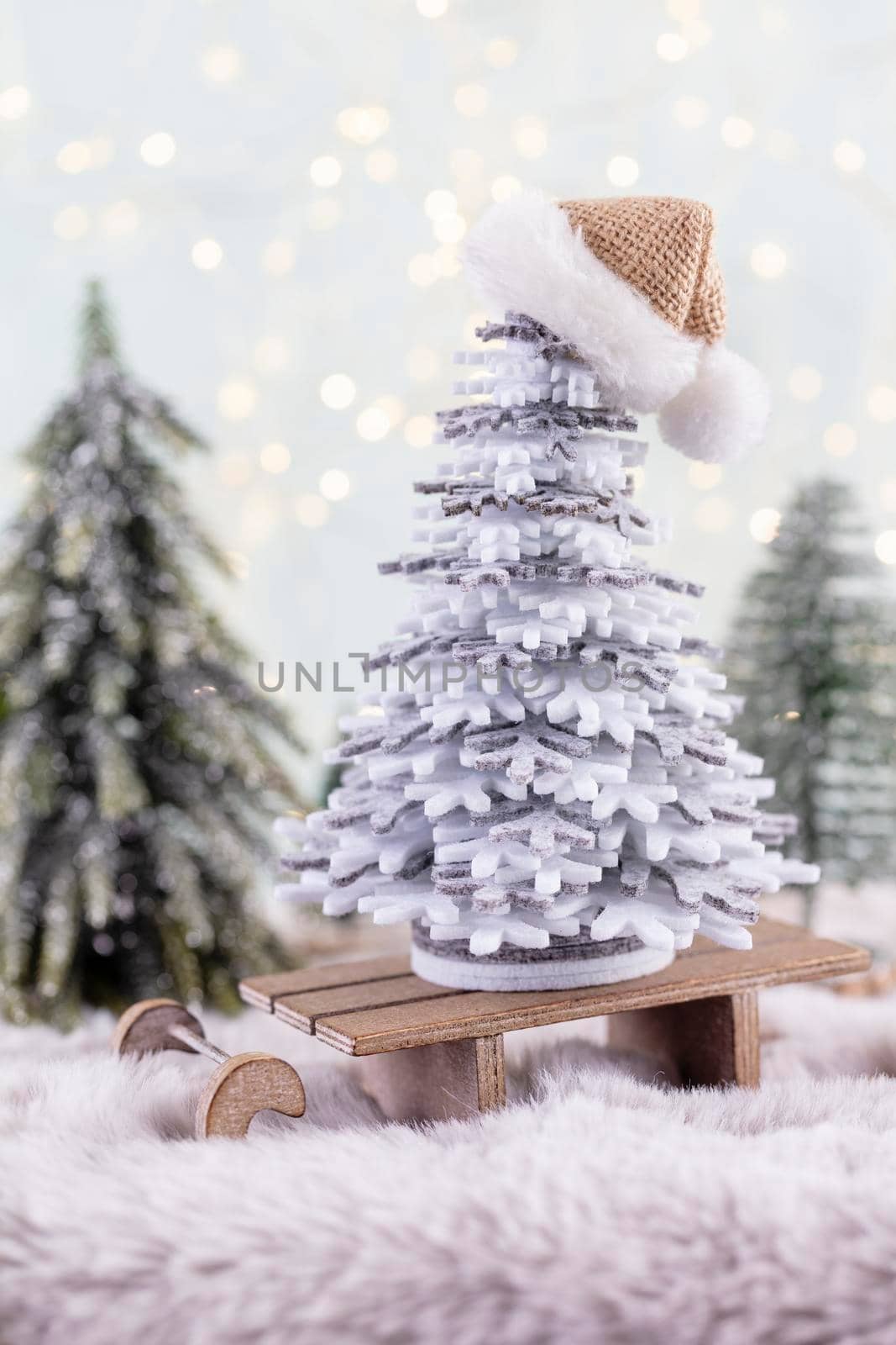 Festive background with christmas decoration. Copy space, winter holidays greeting card, flat lay, top view.