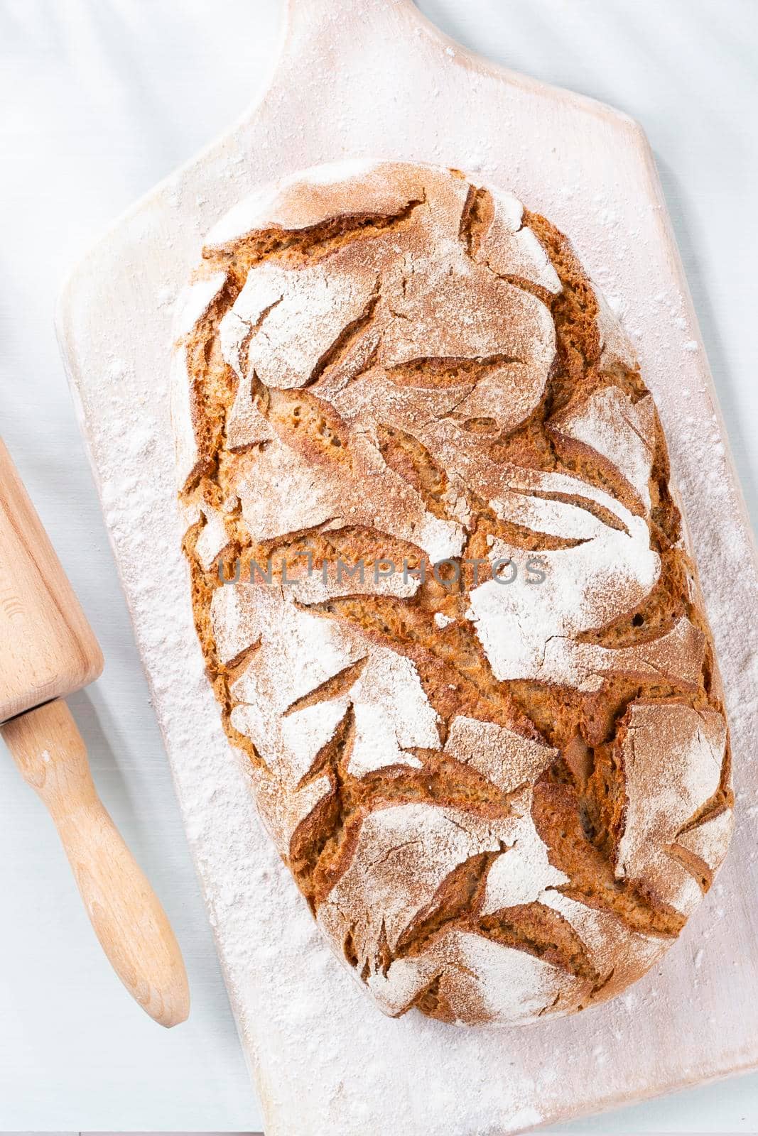 Freshly baked sliced homemade bread.