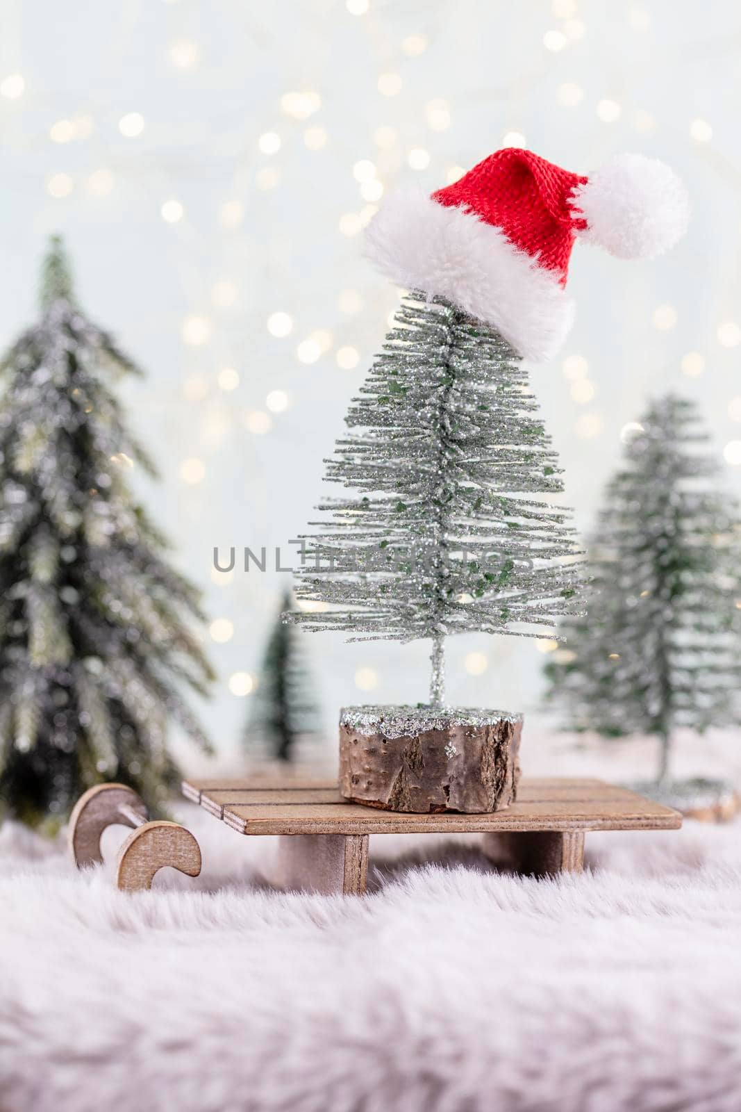 Festive background with christmas decoration. Copy space, winter holidays greeting card, flat lay, top view.