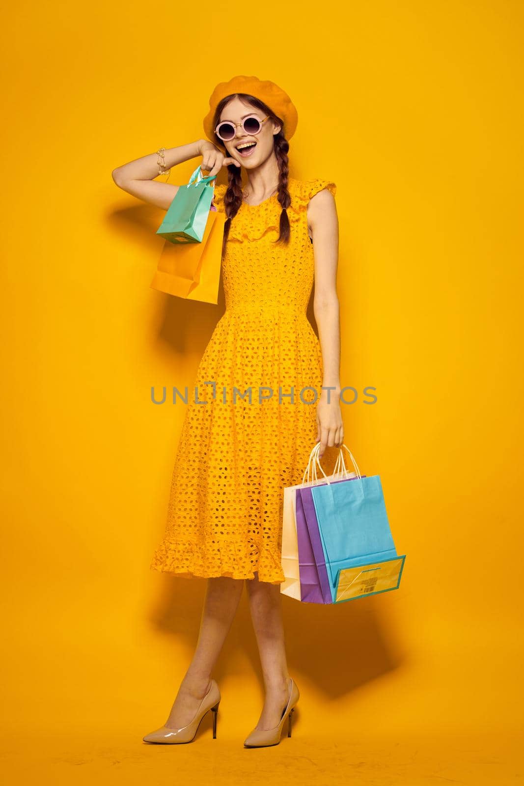 cheerful woman shopping entertainment lifestyle isolated background by Vichizh