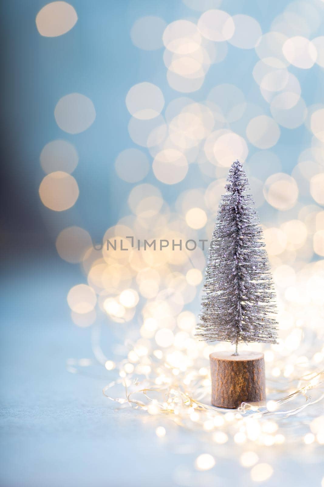 Christmas spruce with tree and blurred shiny lights. by gitusik