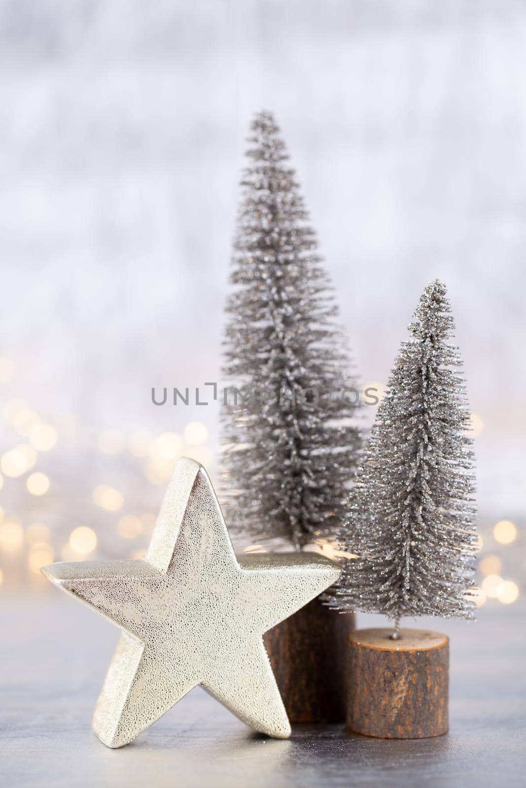 Christmas tree on silver, bokeh background. by gitusik