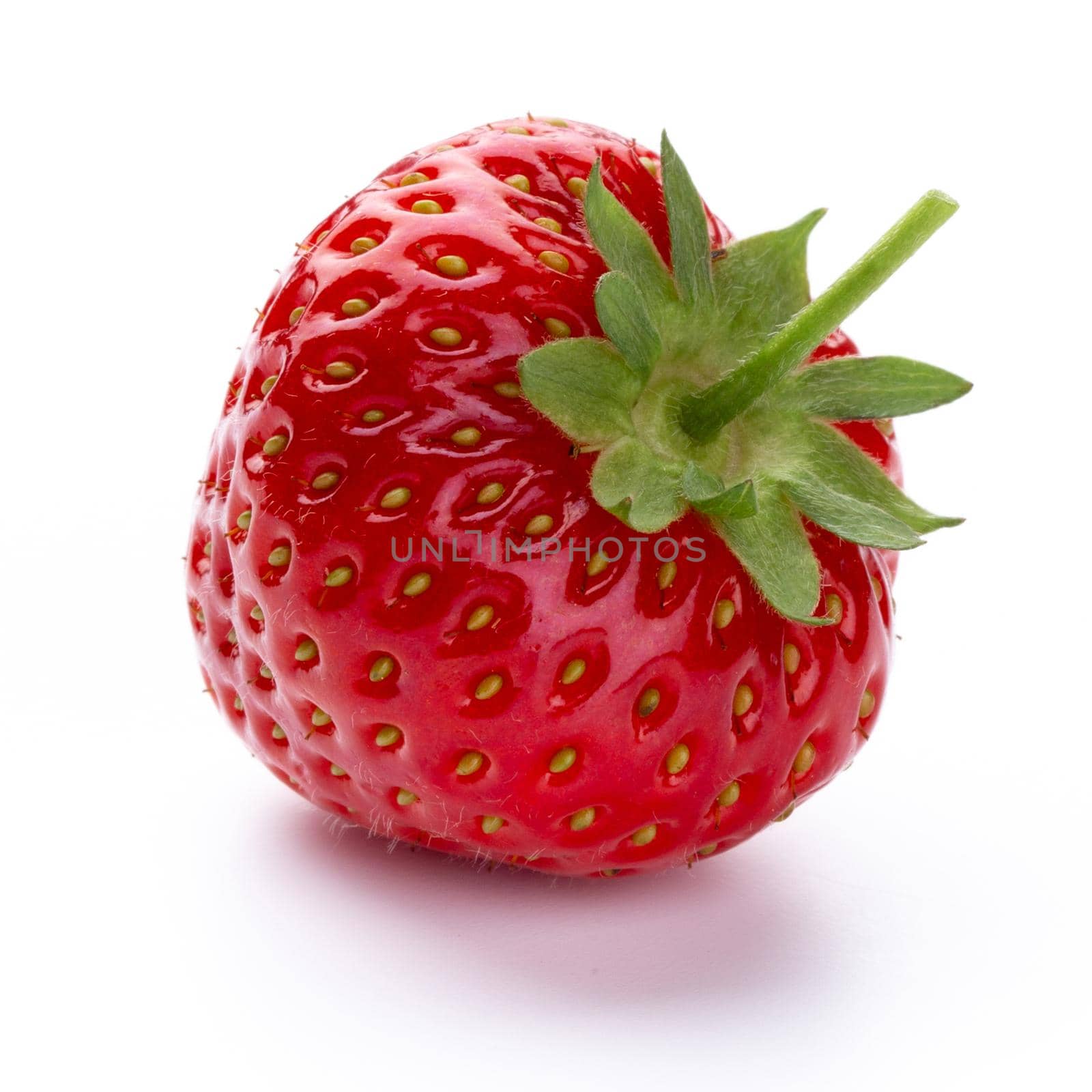 Isolated strawberry. Single strawberry fruit isolated on white background, with clipping path - Image