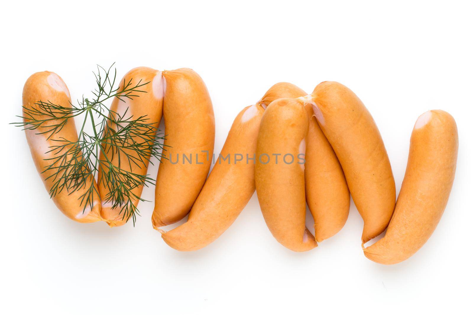 Pork sausage and spice isolated on white background.