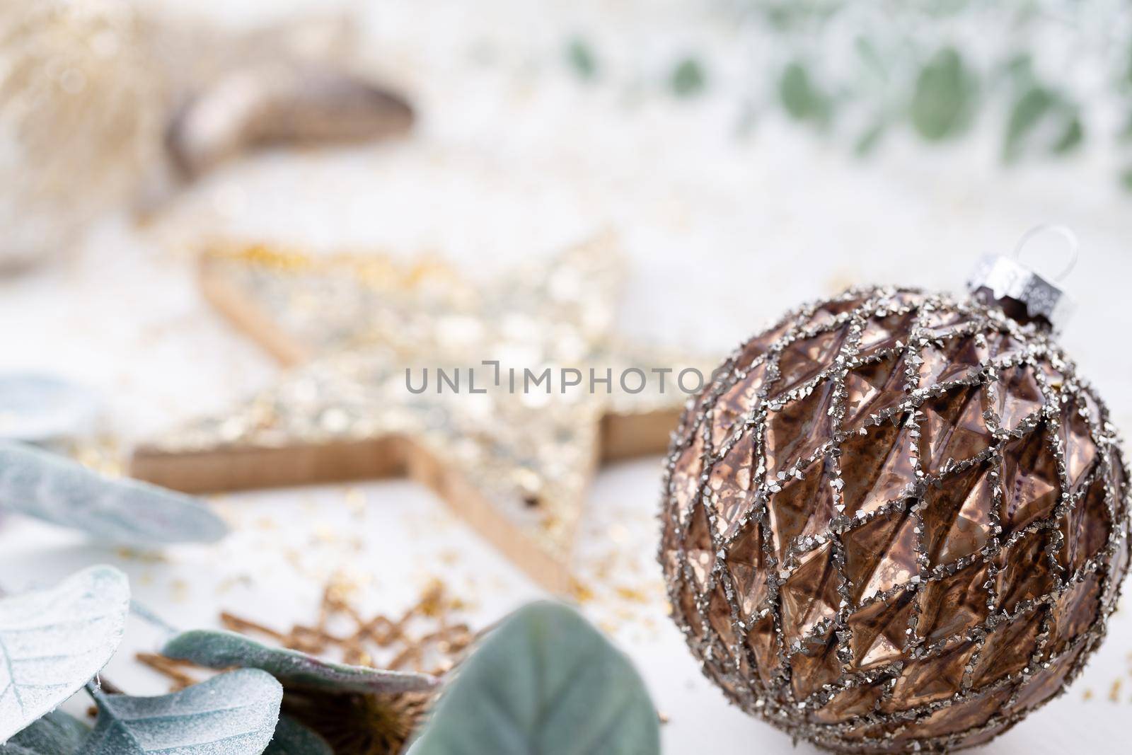 Christmas composition. Decorations on white background. Christmas, winter, new year concept. Flat lay, top view, copy space
