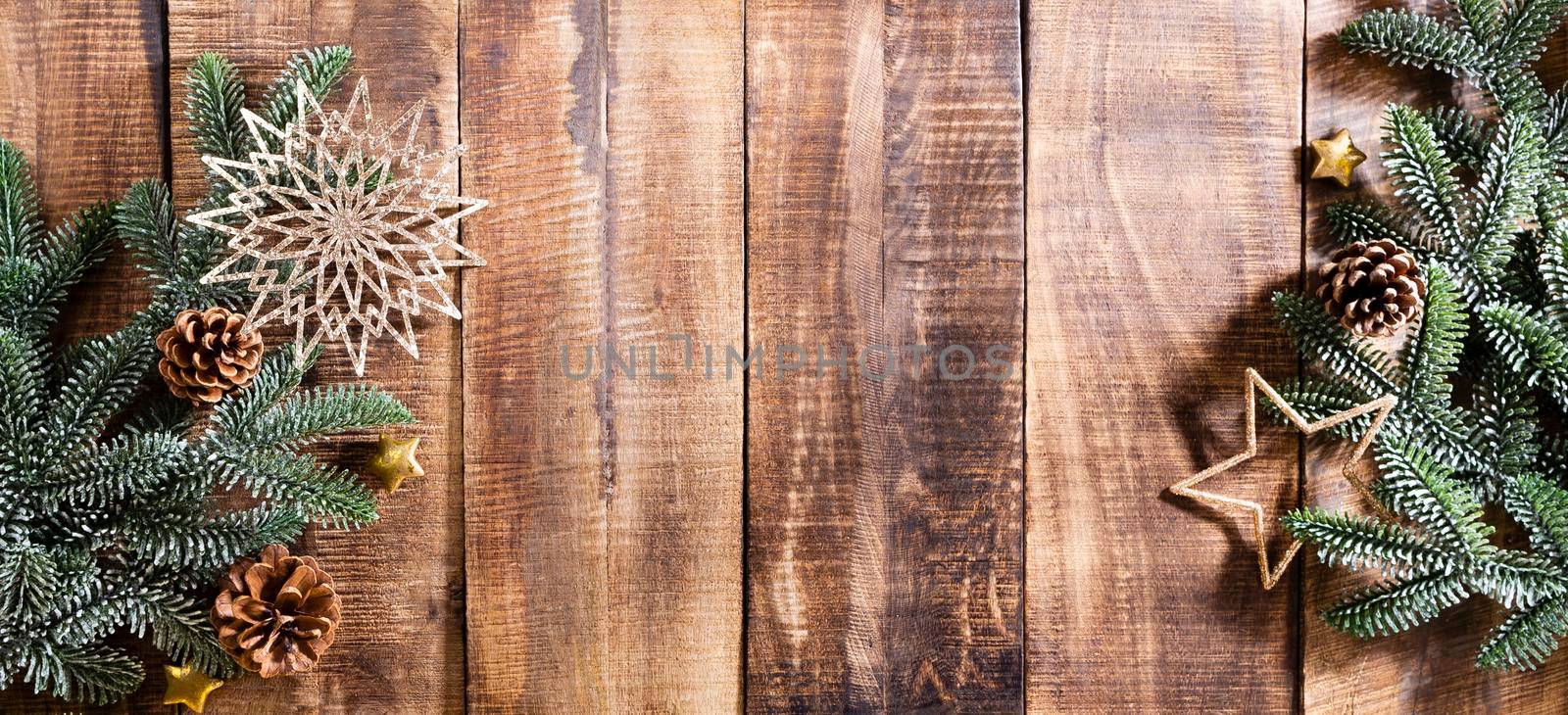 Christmas dark wooden background Top view with copy space. by gitusik