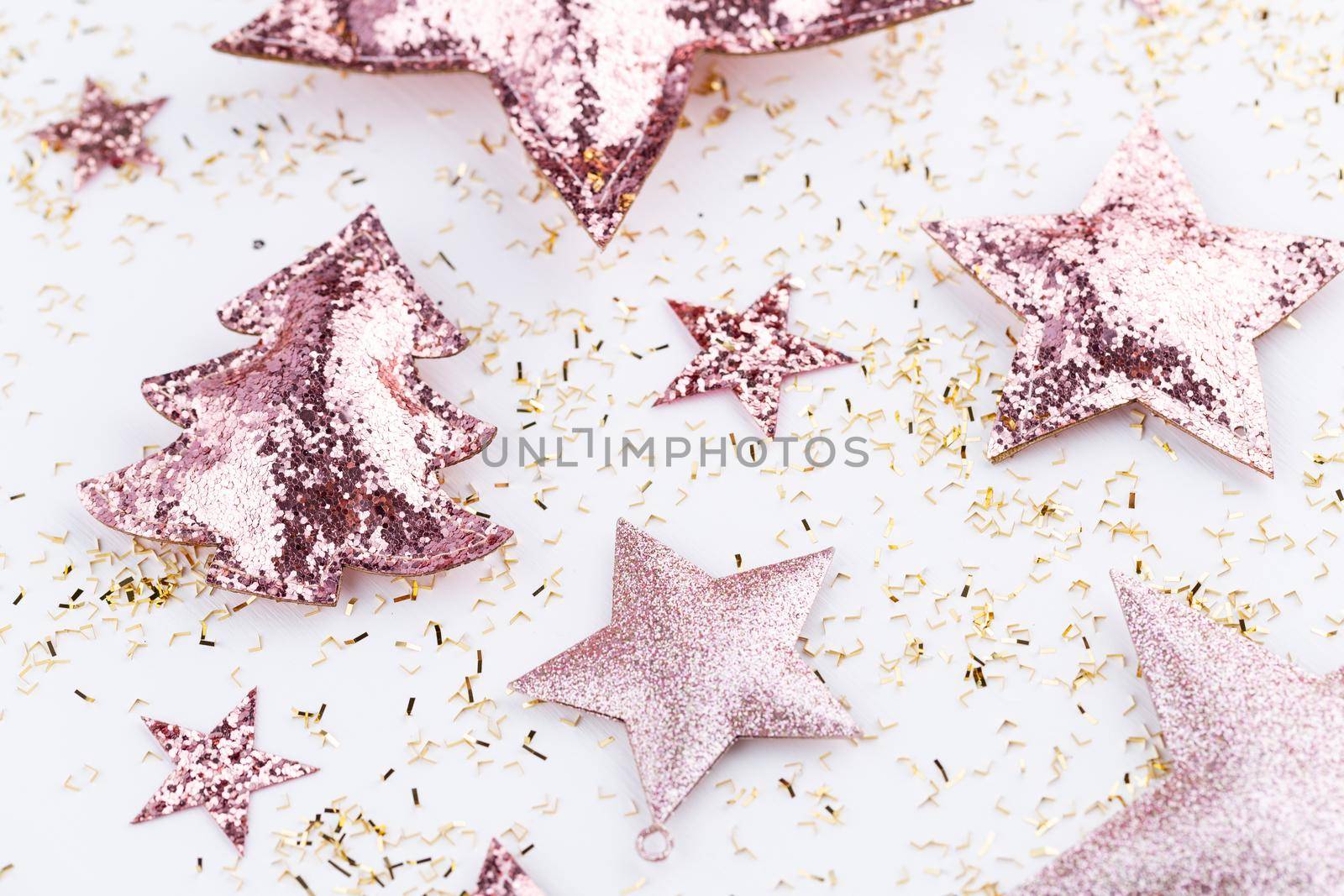 New Year celebration and Christmas background, Christmas decorations top view. by gitusik