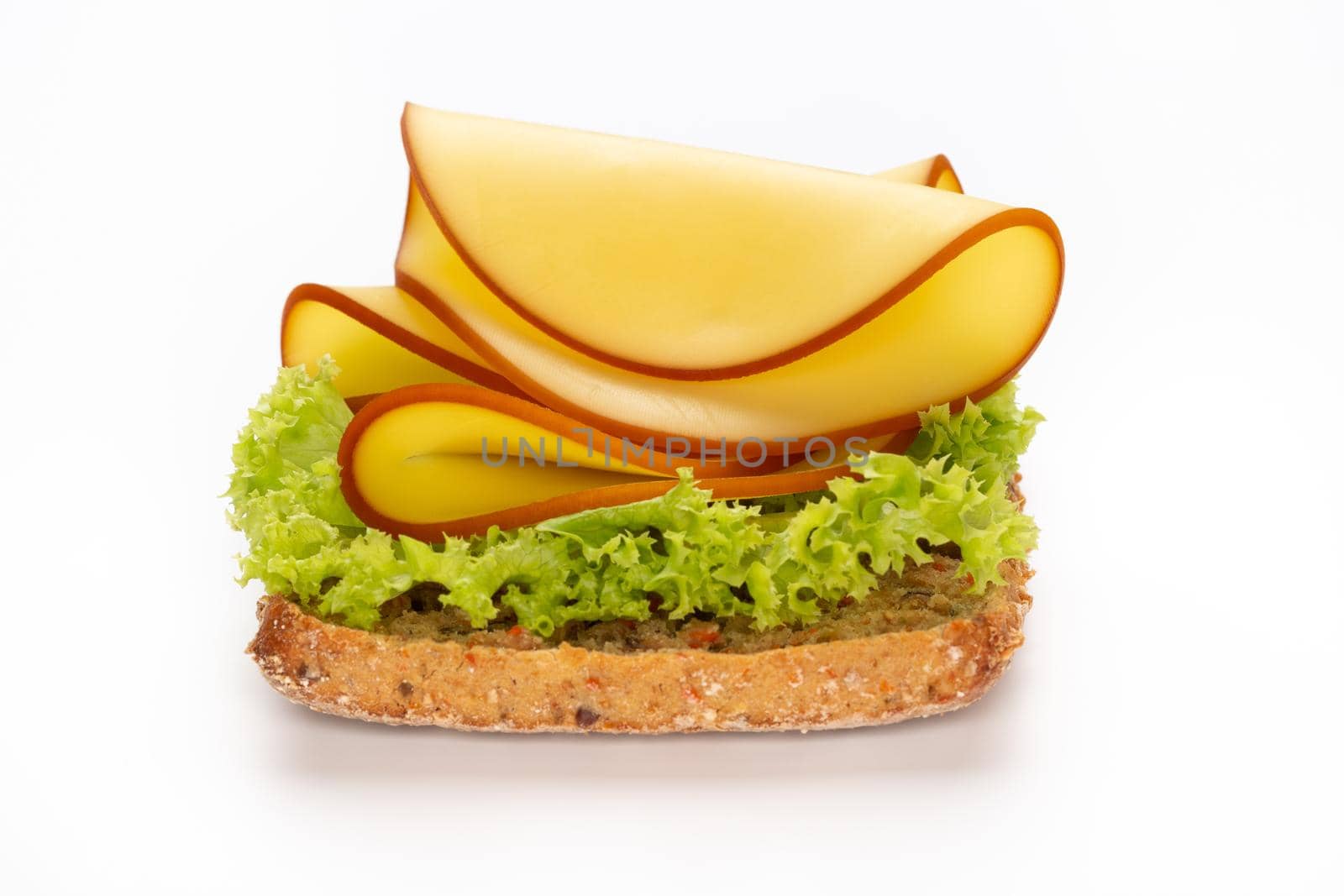 Sandwich with cheese on white background.