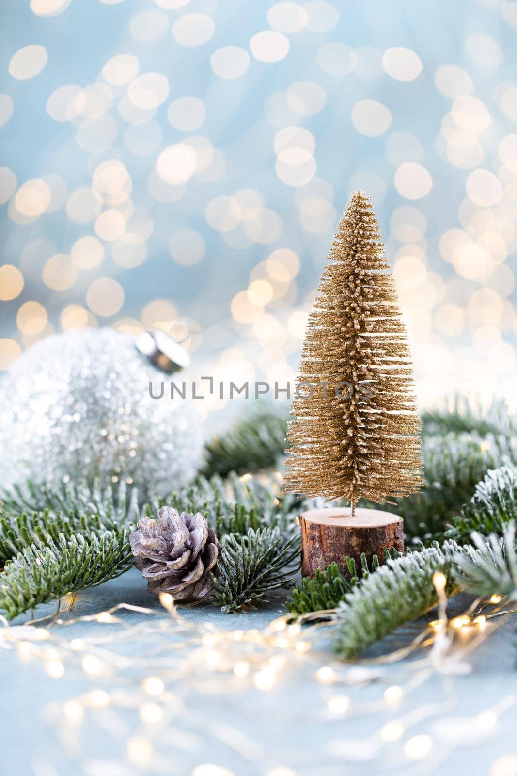 Christmas spruce with tree and blurred shiny lights. by gitusik