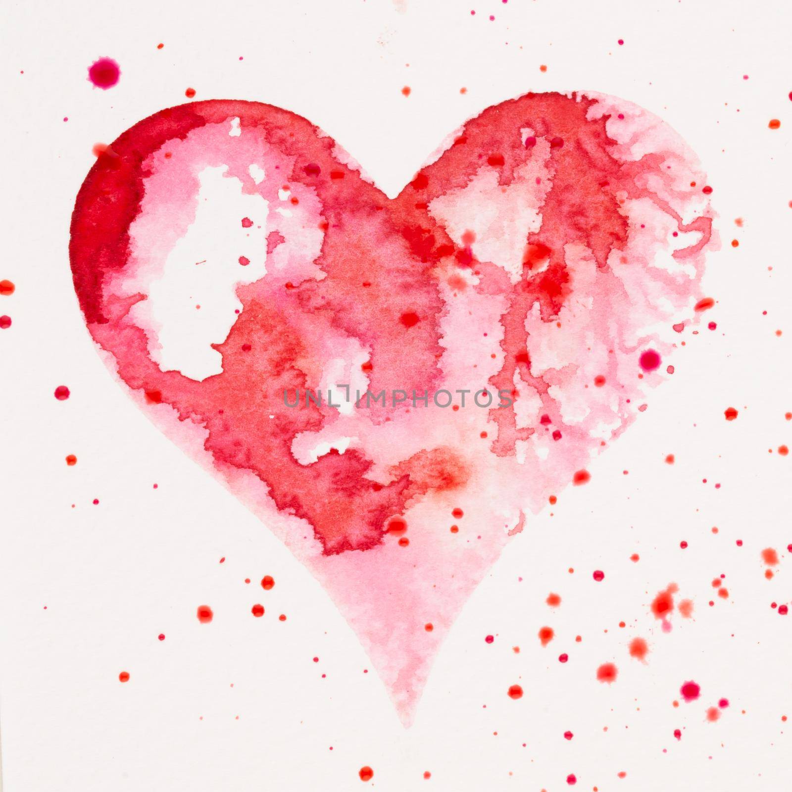 Watercolor painted pink heart, on the white watercolor paper. by gitusik