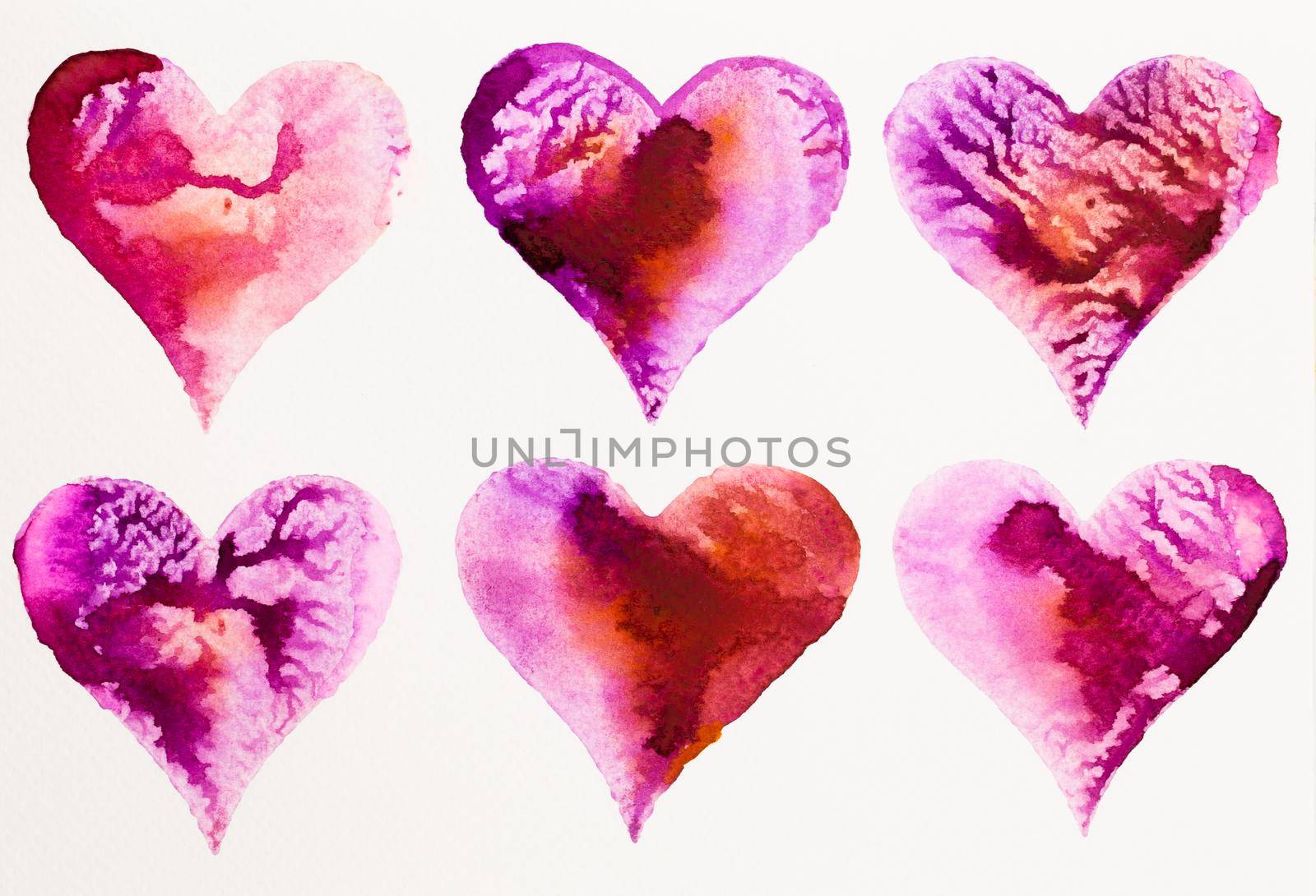 Watercolor painted pink heart, on the white watercolor paper. by gitusik