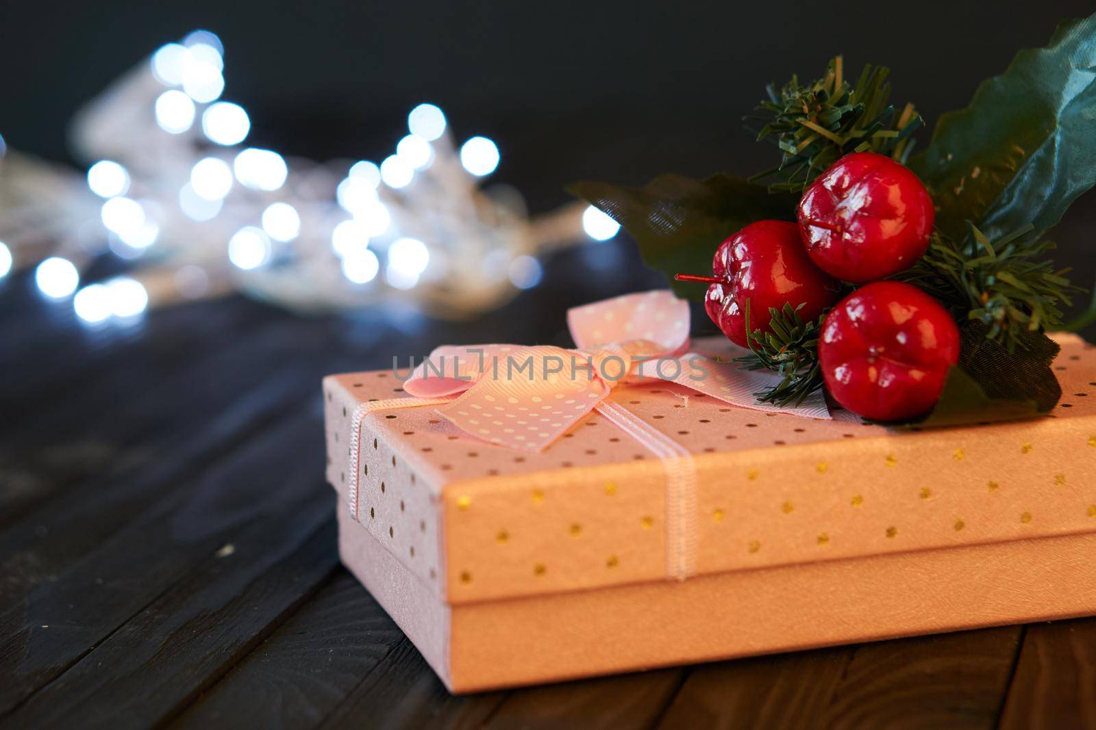 gift christmas box decoration holiday wooden table by Vichizh