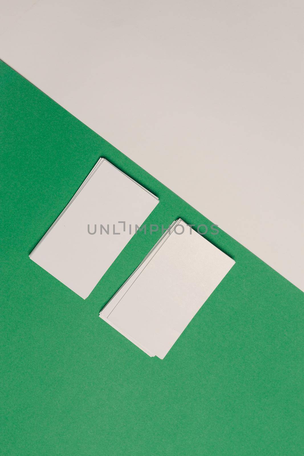 white business cards documents colorful background office copy-space by Vichizh