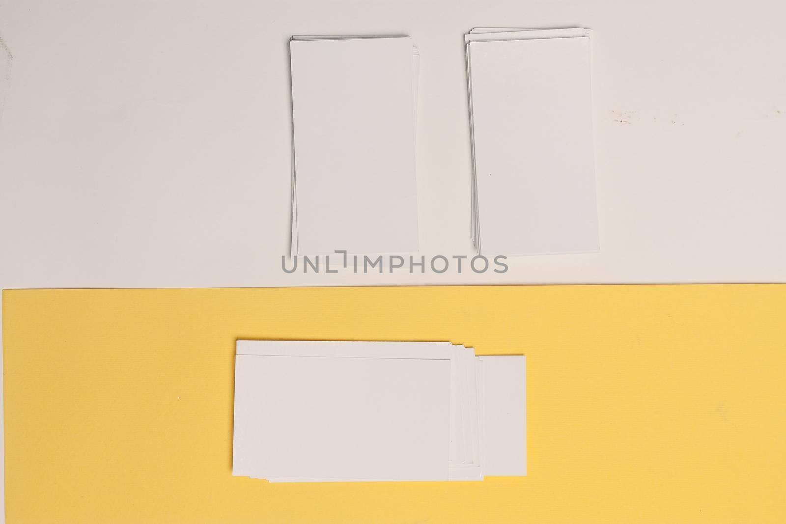 white business cards documents colorful background office copy-space. High quality photo