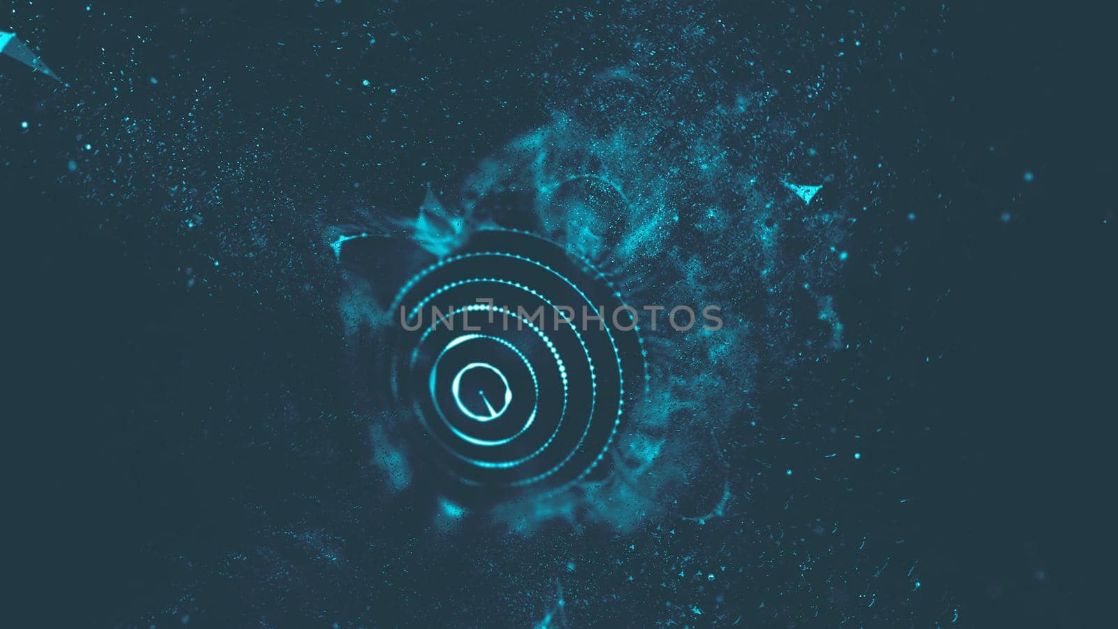 Abstract blue 3d Illuminated distorted Mesh Sphere . Neon Sign . Futuristic Technology HUD Element . Elegant Abstract Destroyed Sphere . Big data visualization . by DmytroRazinkov