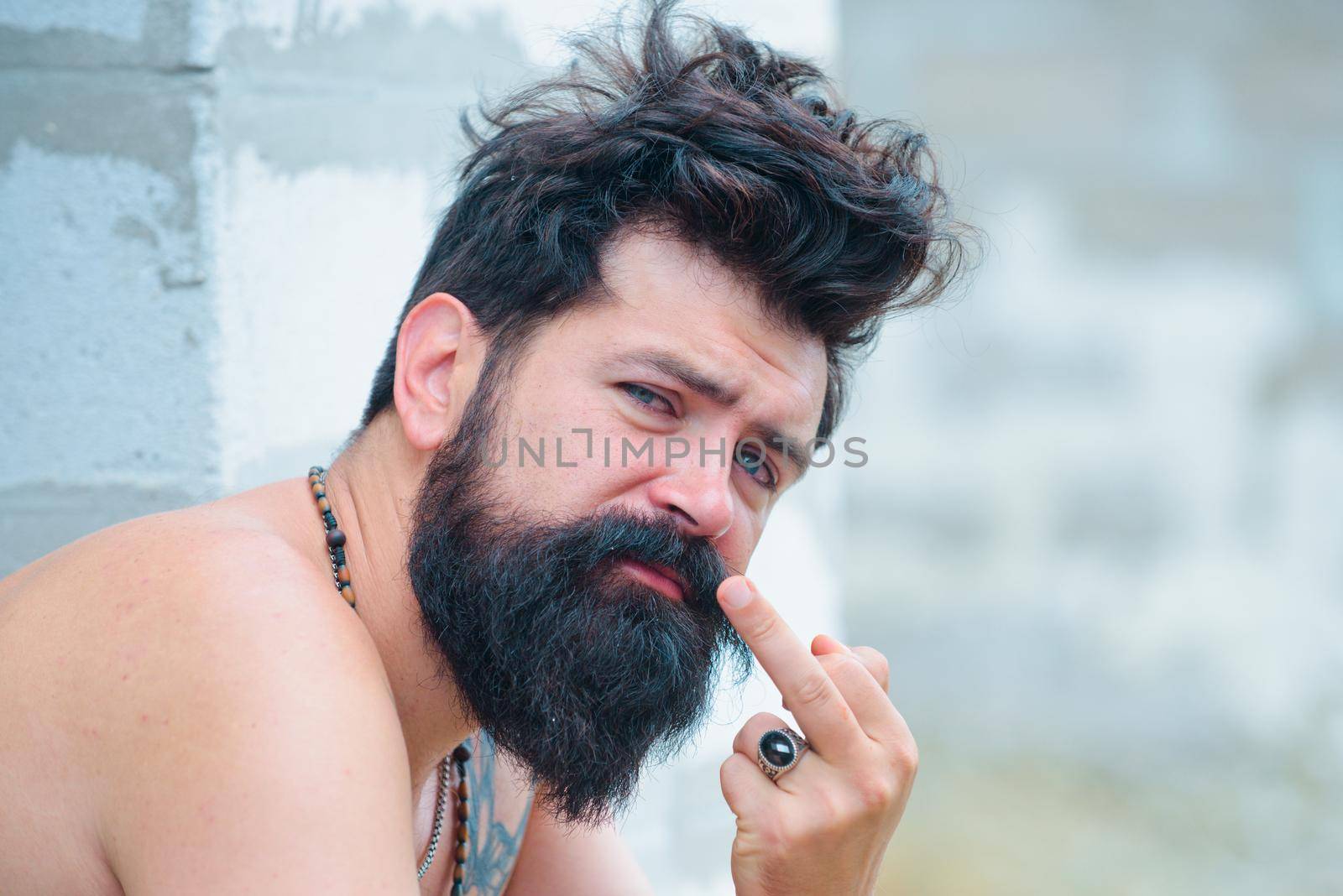 Mature hipster with beard. Negative emotions. Feel bad. Long working day. Male barber fashion care. Long working day. Hispter style. Alcoholism concept. Bearded man. Feel bad