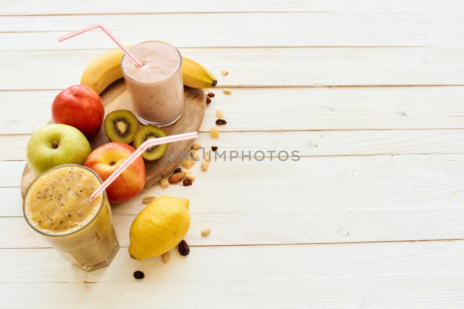 fresh fruit smoothie kefir cocktails yogurt breakfast. High quality photo