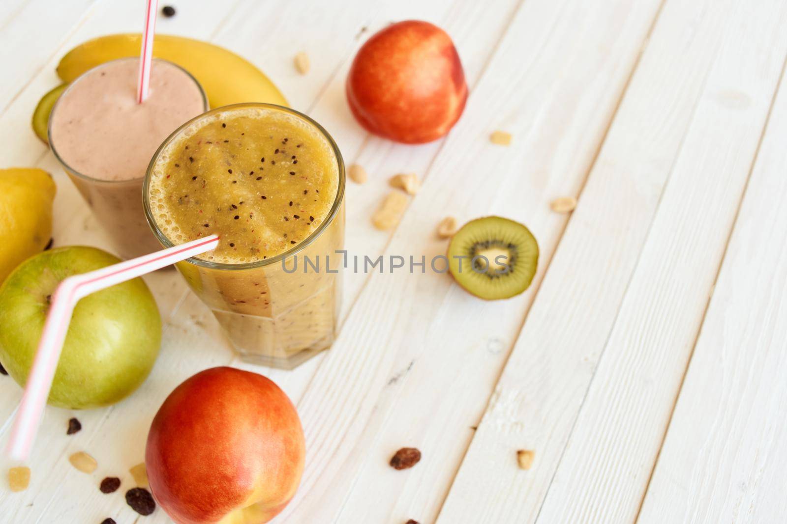 fresh fruit smoothie kefir cocktails yogurt breakfast. High quality photo