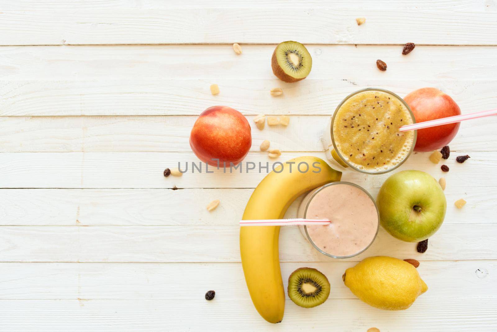 fresh fruit smoothie kefir cocktails yogurt breakfast. High quality photo